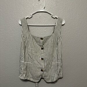 LC Lauren Conrad Green and White Striped Tank Top